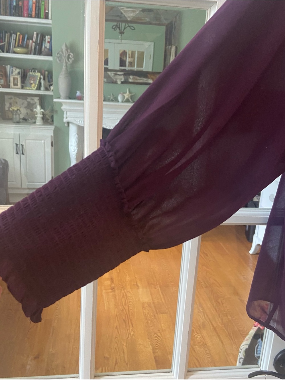 Calvin Klein Plum Long-Sleeve SheerRuffled Neck Blouse Size 1X - Picture 4 of 6